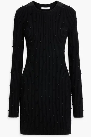 Helmut Lang Embellished ribbed cotton-blend mini dress