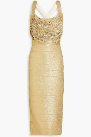 Hervé Léger Fringed metallic bandage midi dress - Metallic