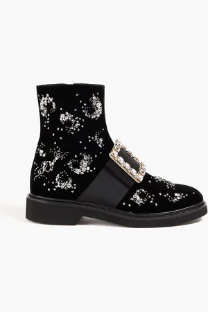 Roger Vivier Viv Ranger embellished velvet ankle boots
