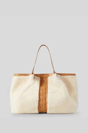 SERAPIAN Secret large woven shearling and leather tote - White