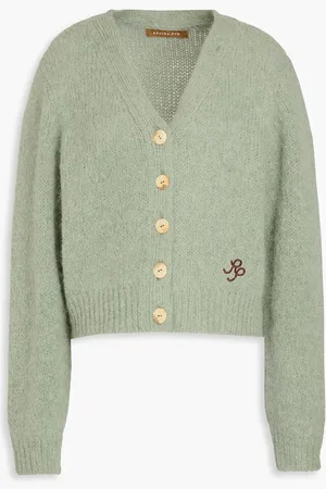 REJINA PYO Nala brushed ribbed alpaca-blend cardigan - Green