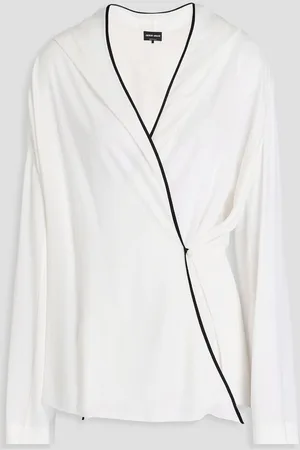 Giorgio Armani Silk-crepe wrap blouse - White