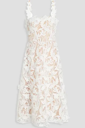 Marchesa Notte Flared guipure lace midi dress