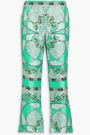 Puccini Printed silk-twill kick-flare pants - Green