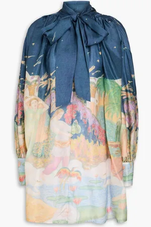 ZIMMERMANN Pussy-bow printed silk-satin mini dress