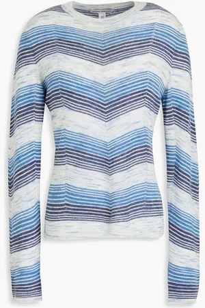 AUTUMN CASHMERE Striped pointelle-knit sweater - Blue