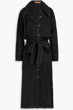 REJINA PYO Thalia topstitched crinkled-crepe midi shirt dress