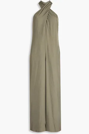 THEORY Washed-twill halterneck jumpsuit - Green