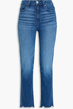 Paige Cindy frayed high-rise straight leg jeans - Blue