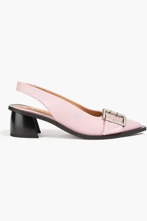 Ganni Buckled leather-blend slingback pumps - Pink