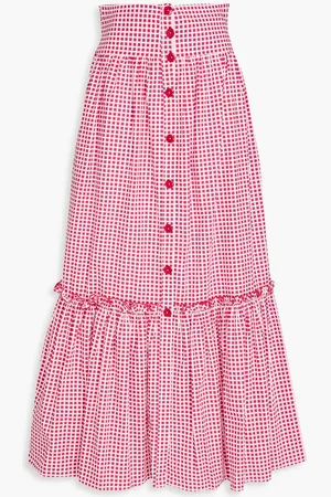 LORETTA CAPONI Tecla checked cotton maxi skirt - Red