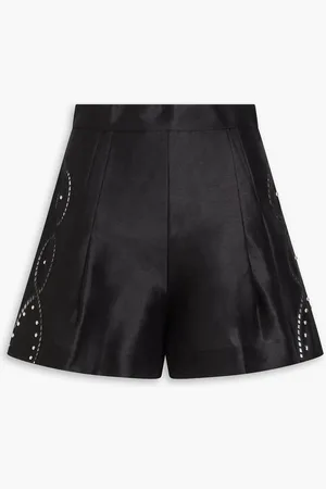 Maje Studded linen-blend shorts