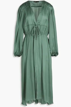 Maje Tie-detailed cupro-satin midi dress - Green