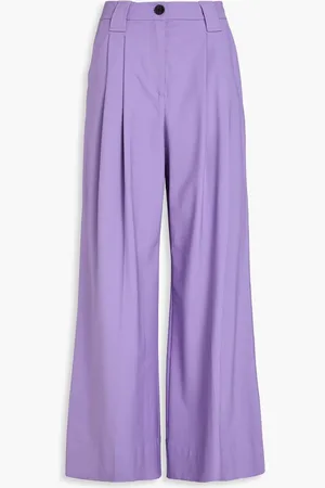 Ganni Pleated twill wide-leg pants - Purple