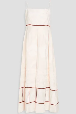 Agua by Agua Bendita Quimbaya embellished pleated linen midi dress - White