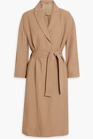 Brunello Cucinelli Bead-embellished twill trench coat - Neutral