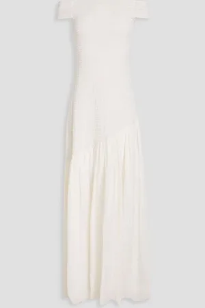 GABRIELA HEARST Veloso off-the-shoulder shirred linen and silk-blend maxi dress - White