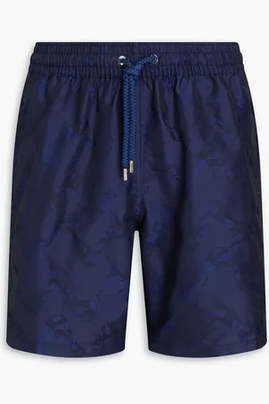 Frescobol Carioca Mid-length camouflage-print jacquard swim shorts - Blue