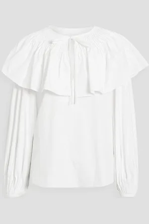 Carolina Herrera Ruffled cotton-blend poplin top