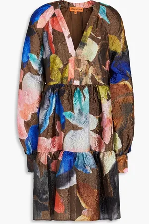 STINE GOYA Tiered floral-print cloqué mini dress