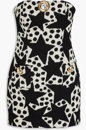 AREA Strapless embellished cotton-blend jacquard mini dress