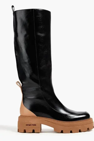 Sergio Rossi Two-tone glossed-leather knee boots