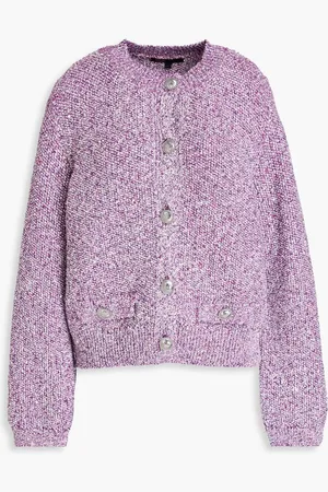 Maje Sequin-embellished metallic bouclé-knit cardigan - Purple