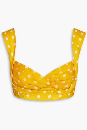 ZIMMERMANN Pleated polka-dot linen and silk-blend bra top