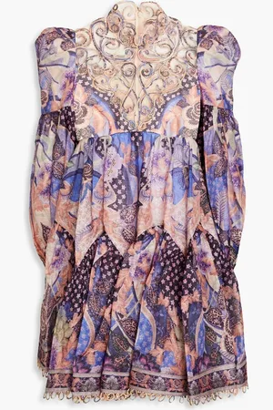 ZIMMERMANN Tulle-trimmed printed linen and silk-blend mini dress - Orange
