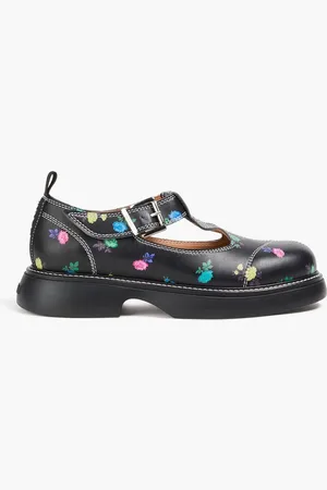 Ganni Floral-print leather Mary Jane pumps