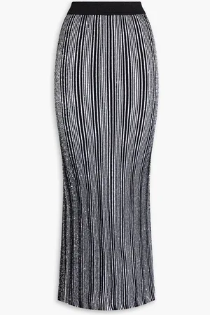 Missoni Embellished striped ribbed-knit maxi skirt