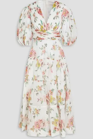 ZIMMERMANN Tiered floral-print plissé-organza midi dress