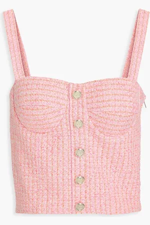 Maje Metallic cotton-blend tweed bustier top - Pink