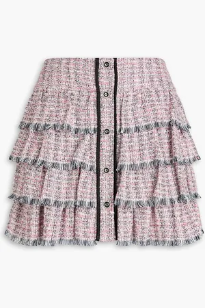 Maje Tiered metallic tweed mini skirt - Pink