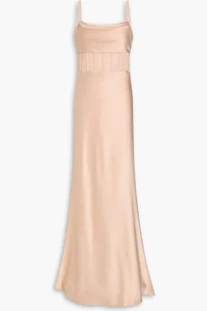 ALICE+OLIVIA Alice Olivia - Valentina draped satin-crepe and mesh maxi dress - Neutral
