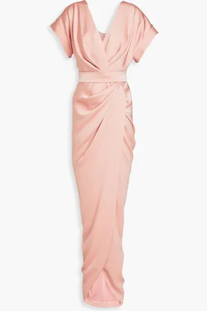 RHEA COSTA Belted draped satin maxi dress - Pink
