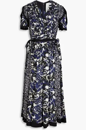 3.1 Phillip Lim Pleated printed silk-seersucker midi dress - Blue