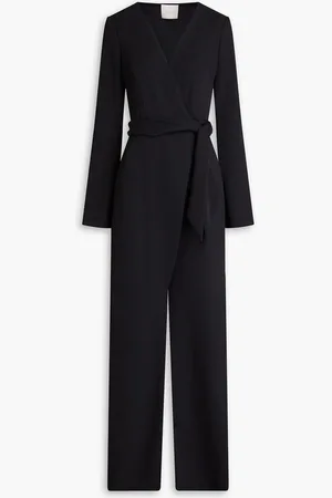 GALVAN Dobby wrap-effect textured-crepe jumpsuit