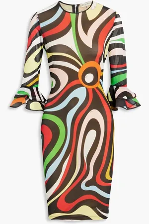 Puccini Ruffled printed stretch-tulle dress