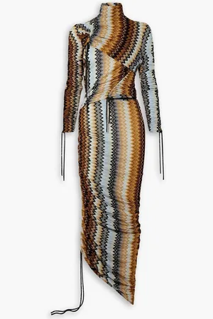 Missoni Ruched metallic crochet-knit turtleneck maxi dress - Metallic