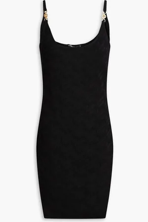 VERSACE Embellished jacquard-knit mini dress - Pink