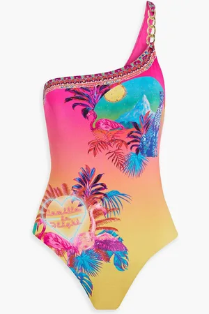 Camilla One-shoulder embellished printed swimsuit - Pink