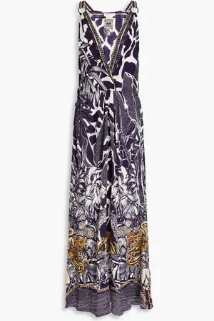 Camilla Embellished printed silk crepe de chine maxi dress - Purple