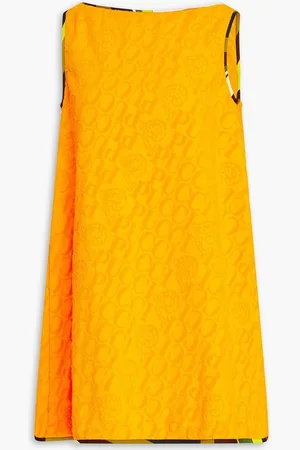 Puccini Silk-trimmed cotton-terry jacqaurd mini dress - Yellow
