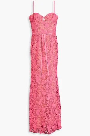 Marchesa Notte Satin-trimmed guipure lace and tulle gown
