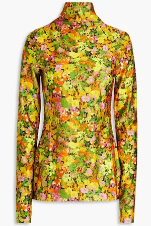 Serafini Floral-print stretch-jersey turtleneck top - Yellow