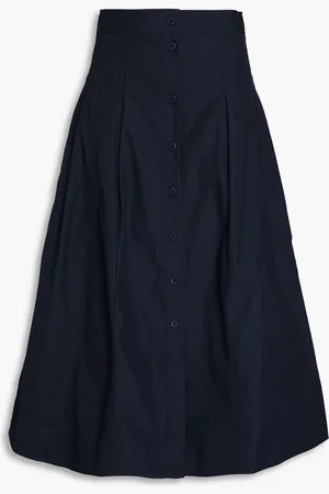 ULLA JOHNSON Petra pleated cotton-poplin midi skirt - Blue