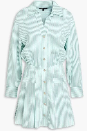 Maje Pleated striped twill mini shirt dress