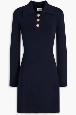 Claudie Pierlot Ribbed-knit cotton-blend mini dress - Blue