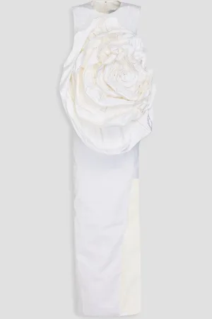 HUISHAN ZHANG Aphrodite floral-appliquéd cotton-blend moire maxi dress - White